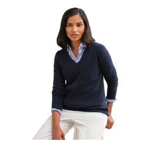 WoolOvers Womens/Ladies Cashmere V Neck Sweater / Navy